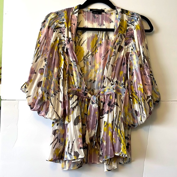 BCBGMaxAzria Multi-Color Print Tie-Waist Blouse, S - Picture 2 of 8